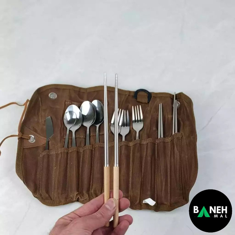 ست قاشق چنگال 3 نفره با کیف چرمی ماونتین هایکر مدل SZK453