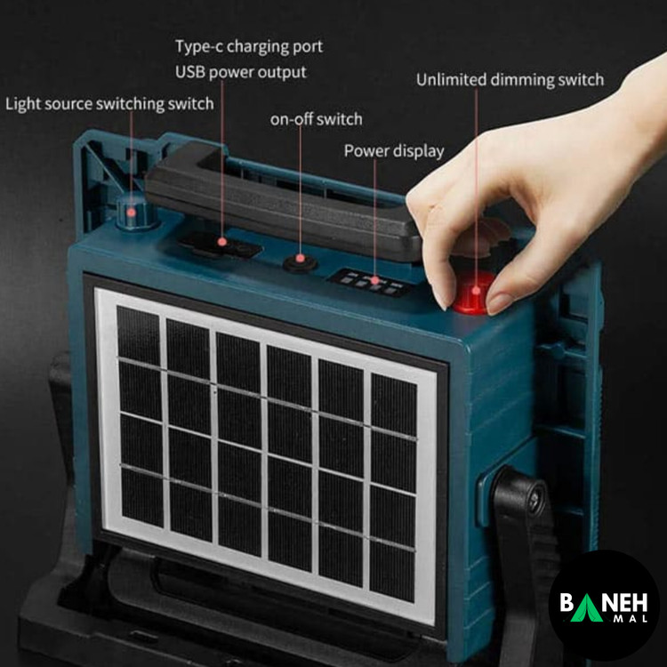 چراغ پروژکتور شارژی خورشیدی 800 وات مدل W8109-3