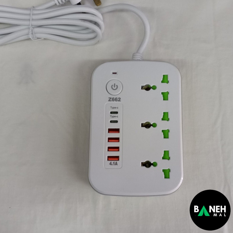 چند راهی برق مدل Z662-2500W.4USB+2typ-c