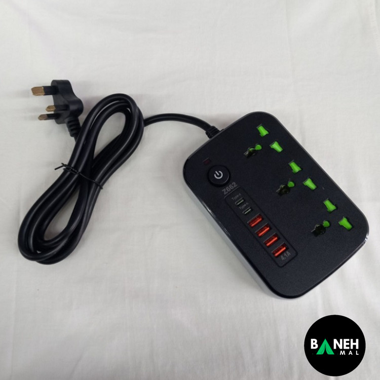 چند راهی برق مدل Z662-2500W.4USB+2typ-c