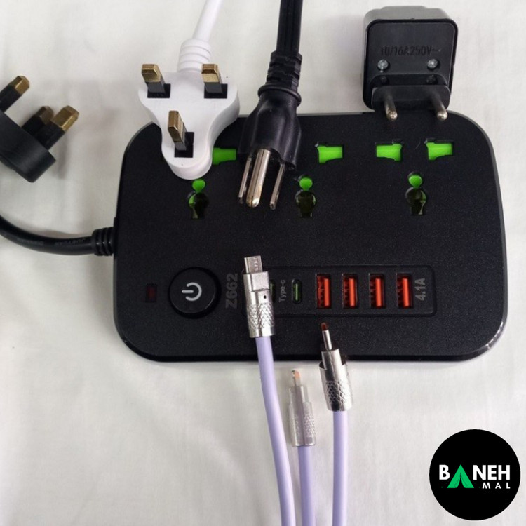 چند راهی برق مدل Z662-2500W.4USB+2typ-c
