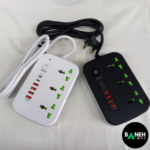 چند راهی برق مدل Z662-2500W.4USB+2typ-c