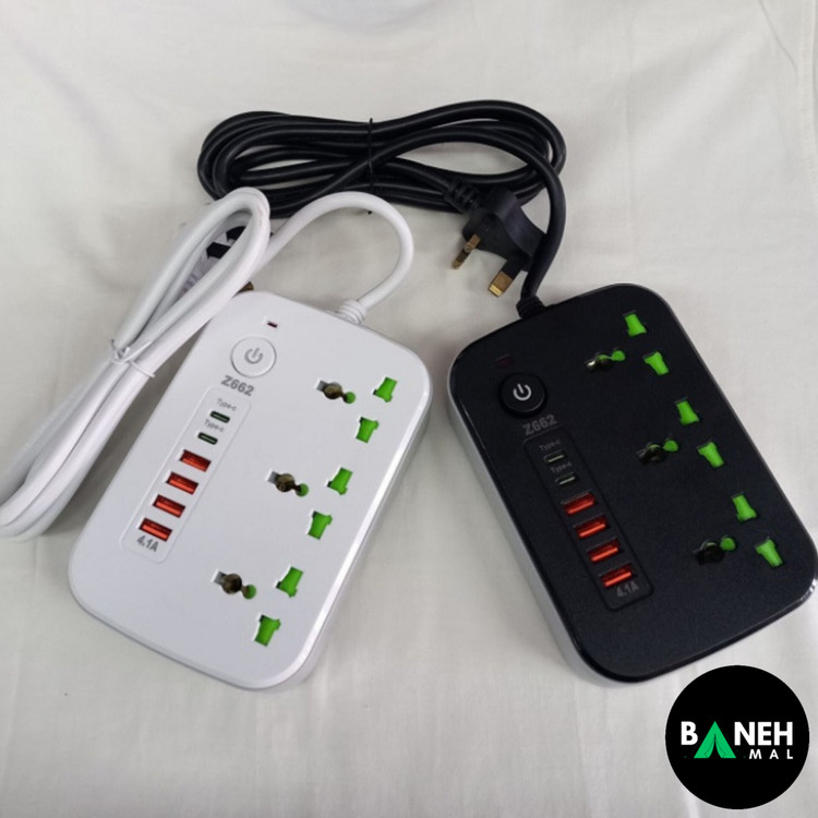 چند راهی برق مدل Z662-2500W.4USB+2typ-c